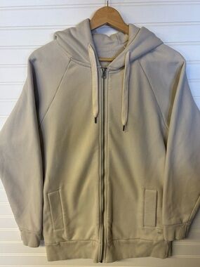 Cream Full-Zip Hoodie with Drawstring